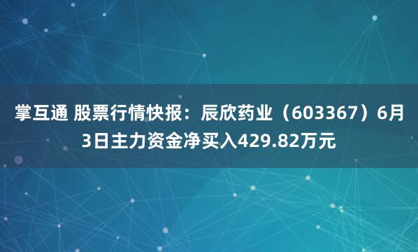掌互通 股票行情快报：辰欣药业（603367）6月3日主力资金净买入429.82万元