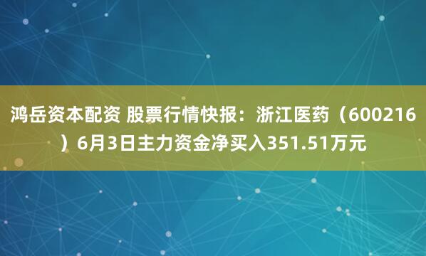 鸿岳资本配资 股票行情快报：浙江医药（600216）6月3日主力资金净买入351.51万元