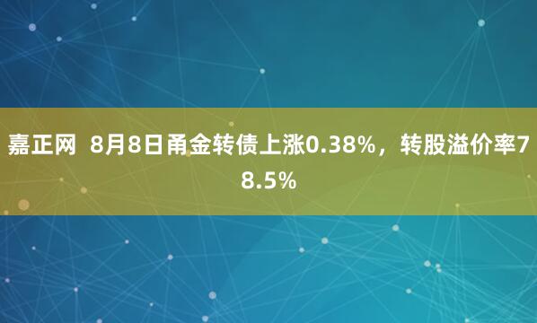 嘉正网  8月8日甬金转债上涨0.38%，转股溢价率78.5%
