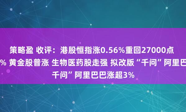 策略盈 收评:港股恒指涨0.56%重回27000点 科指涨0.8% 黄金股普涨 生物医药股走强 拟改版“千问”阿里巴巴涨超3%